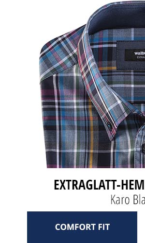Extraglatt-Hemd Button Down Karo Blau Beere | Walbusch