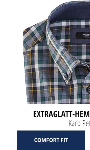 Extraglatt-Hemd Button Down Karo Petrol Blau | Walbusch
