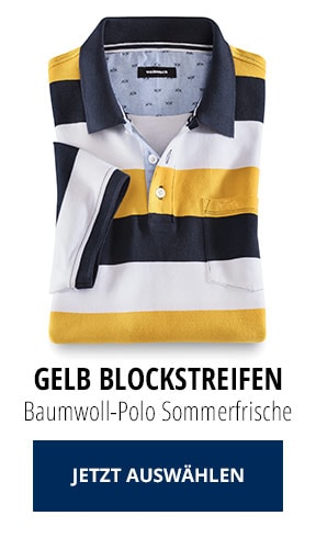 Baumwoll-Polo Sommerfrische Gelb Blockstreifen | Walbusch