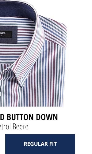 Extraglatt-Hemd Button Down Streifen Petrol Beere | Walbusch