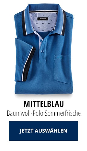 Baumwoll-Polo Sommerfrische Mittelblau | Walbusch