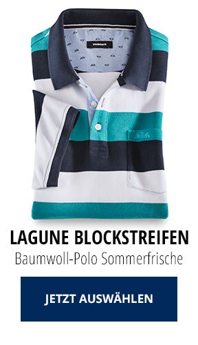 Baumwoll-Polo Sommerfrische Lagune Blockstreifen | Walbusch Baumwoll-Polo Sommerfrische Lagune Blockstreifen | Walbusch