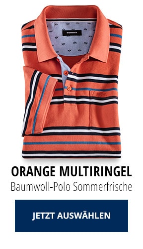 Baumwoll-Polo Sommerfrische Orange Multiringel | Walbusch