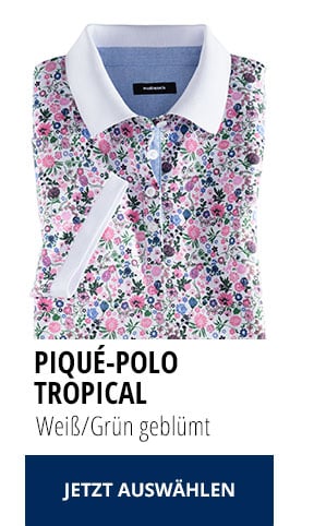 Piqué-Polo Tropical - Weiß/Grün geblümt | Walbusch