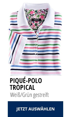 Piqué-Polo Tropical - Weiß/Grün gestreift | Walbusch