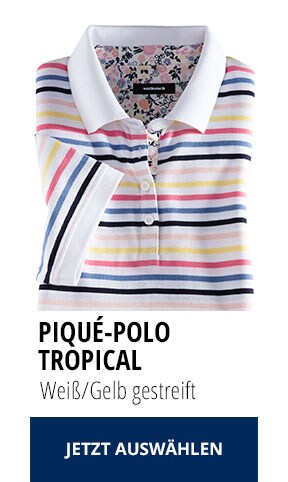 Piqué-Polo Tropical - Weiß/Gelb gestreift | Walbusch